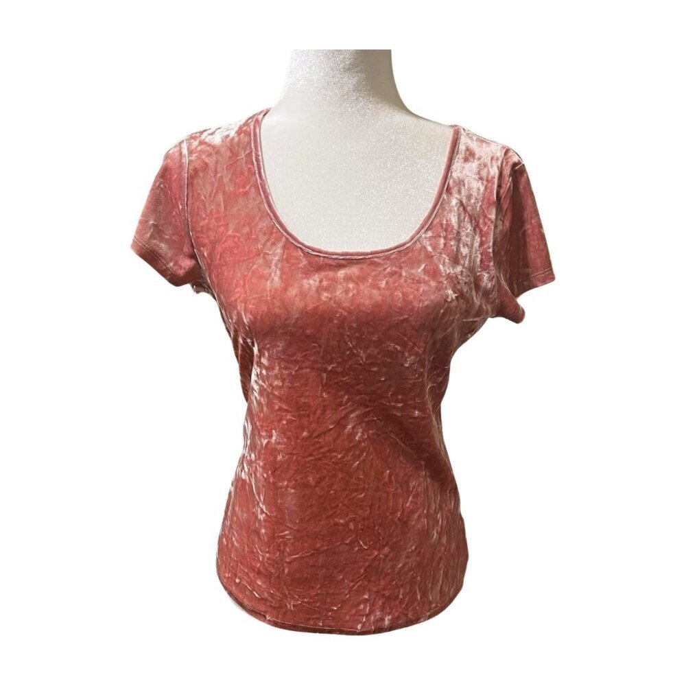 Candie's Y2K Crushed Velvet Scoop Neck Top Blush Pink Fitted Medium
